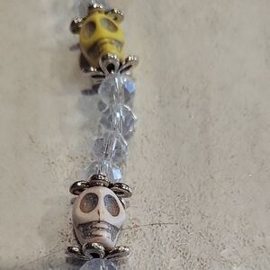 Skull Austrian Crystal Beaded Suncatcher with Yellow and White Skull Accents